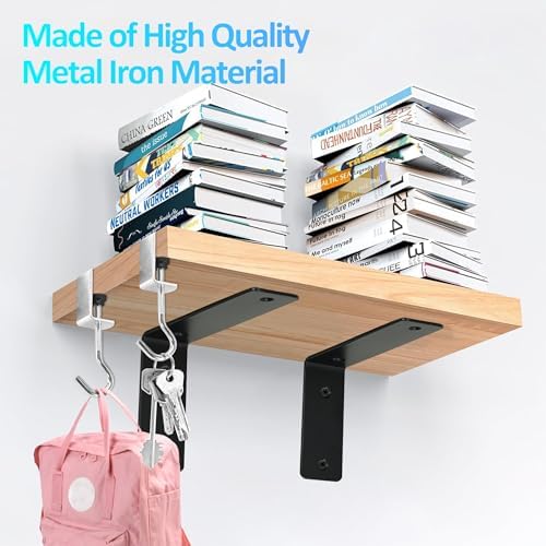 L Floating Shelf Brackets,4 Pack Heavy Duty L Brackets for Shelves, L 6" X H 4" Black Metal Countertop Support Brackets,