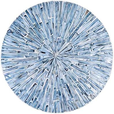 PEMAR 12.6” Handcrafted Mother of Pearl Blue Starburst Lazy Susan – Rotating Centerpiece for Dining Table, Elegant Beach