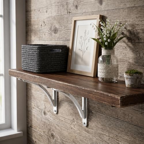 Khtumeware 100% Solid Brass Decorative Shelf Brackets, 6-inch Wall-Mounted Shelving Brackets, 2-Pack Polished Chrome Vin
