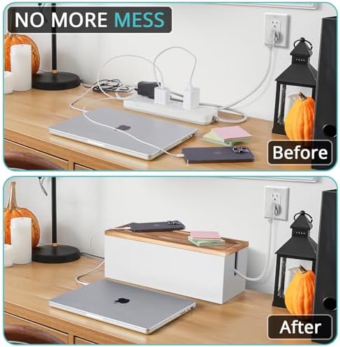 Bivvclaz Large Cable Management Box, Wooden Cord Organizer Box for Desk, Floor, Office to Hide Extension Cords Power Str