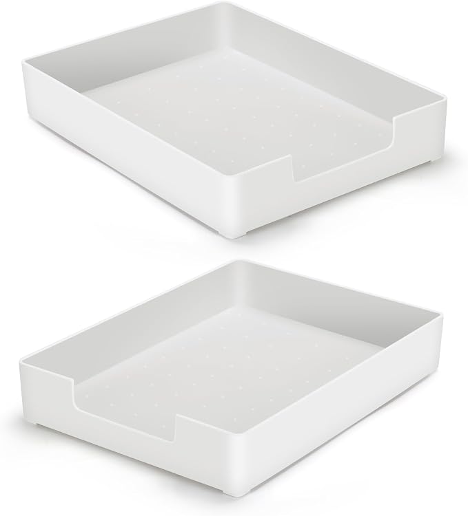 Letter-Size Tray Desk Letter Tray Paper Tray, Sturdy Heavy-Duty Plastic Printer Paper Tray, Single-Tier Stackable File Storage Organizer for Office Home (White ×2)