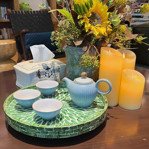 12.5" Lazy Susan for Table Top – Mother of Pearl Spinning Turntable Serving Tray, Marble Lazy Susan Organizer for Dining