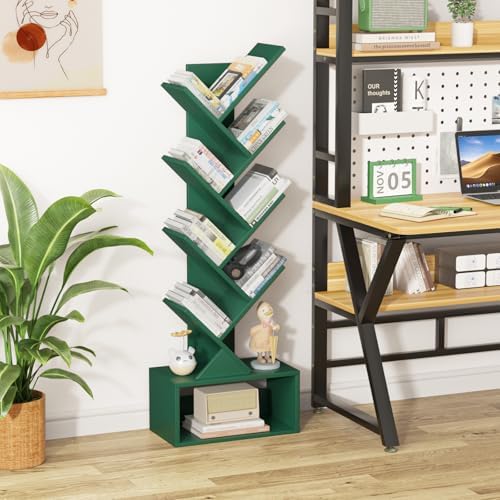 SHEEPAM 9-Tier Tree Bookshelf Floor Standing Narrow Space Storage Bookcase