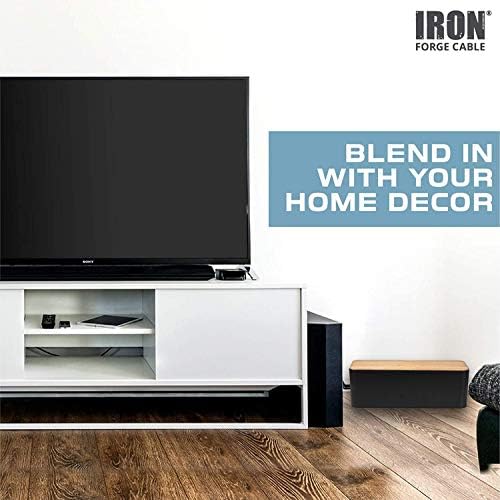 Iron Forge Cable Large Cable Management Box, Black with Wood Top
