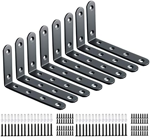 Shelf Brackets 16pcs Corner Brace Black Steel L Brackets for Shelves 5 Inch x 3 Inch Decorative Corner Brackets for Wall