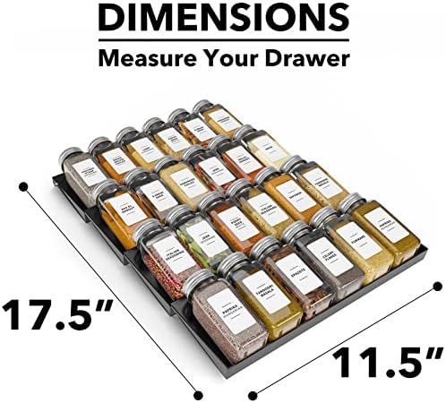 SpaceAid Spice Drawer Organizer with 24 Spice Jars, 378 White Minimalist Spice Labels, 4 Tier Seasoning Rack Tray Insert