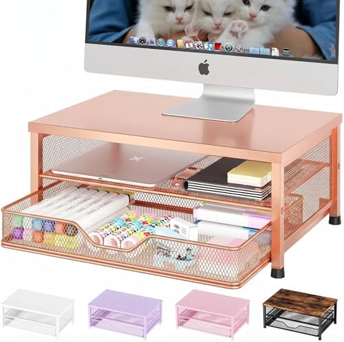 OPNICE Computer Monitor Stand Riser, Desk Organizer with Drawer, Printer & Laptop Stand, Office Desk Accessories & Works