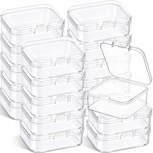 Jetec 18 Pieces Small Clear Plastic Storage Box, 1.7 x 1.7 x 0.8 Inch