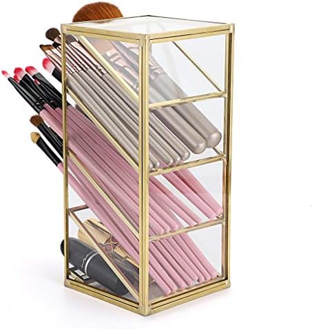 Hipiwe Gold Makeup Brush Holder - 4 Slots Glass Pen Pencil Organizer