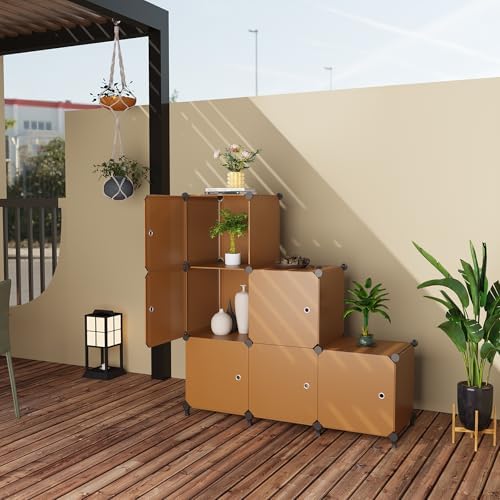 6Cube Storage Organizer Modular Stackable with Doors Brown