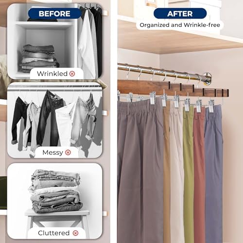SereneLife 10 Pack Retro Wooden Pants Hangers with 360 Degree Swivel Hook