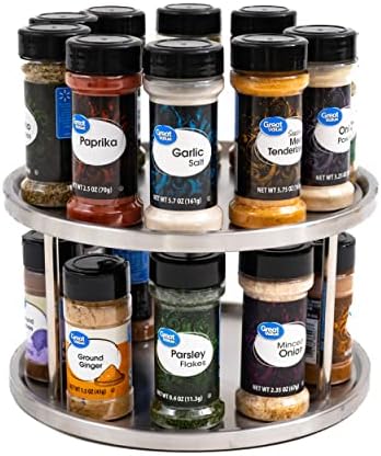 Estilo Stainless Steel 2-Tier Spice Rack Lazy Susan Organizer | 360-Degree Racks for Inside Cabinets | Rotating/Spinning