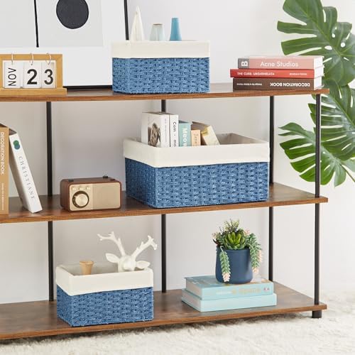Vagusicc Wicker Basket, Set of 3 Hand-woven Storage Baskets for Organizing, Rectangle Wicker Storage Basket Bins with Ha