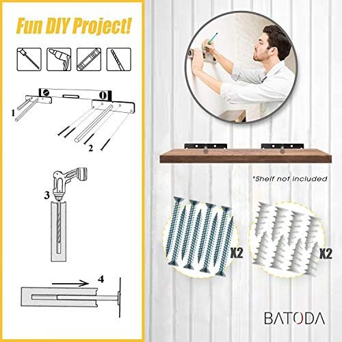 BATODA 8" Heavy Duty Floating Shelf Brackets, Hidden Steel Supports, Pack 6