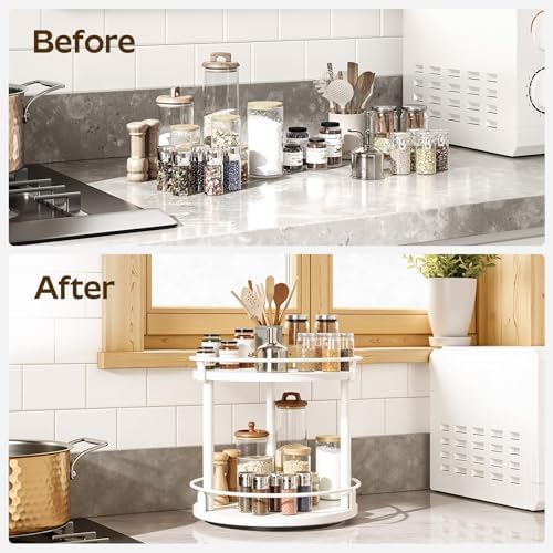 YATINEY Lazy Susan Organizer, Rotating Spice Rack, 2 Tier Spice Turntable Organizer, Industrial Turntable Spice Holder, 