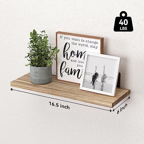 WOPITUES Floating Shelves Set of 6 for Wall Decor & Storage, Rustic Brown