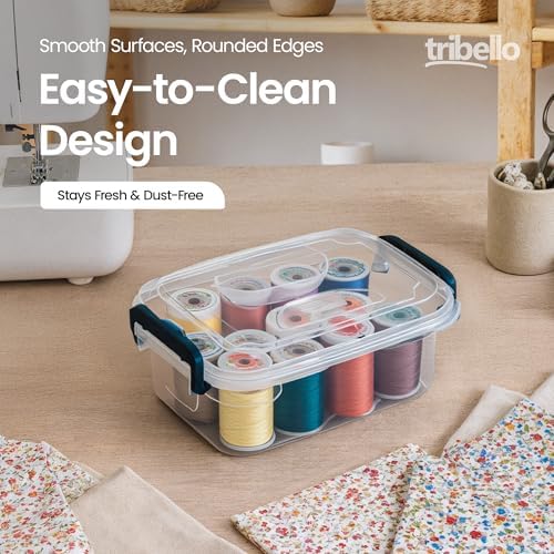 Tribello Plastic Small Storage Bins with Lids, Clear Stackable Storage Containers 2.5Q - 4 Pack