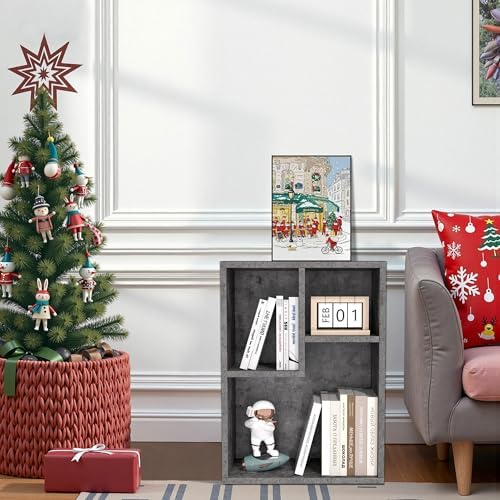 VECELO Small Gray Bookshelf, 21.3" H Freestanding Open Cubby Storage Cabinet,Storage Organizer with Uneven Compartments,