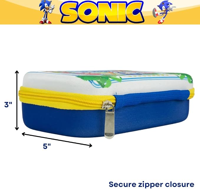 Innovative Designs Sonic the Hedgehog Pencil Case Set with Stickers and Gel Pens for Kids, Molded with Zip Closure, Blue
