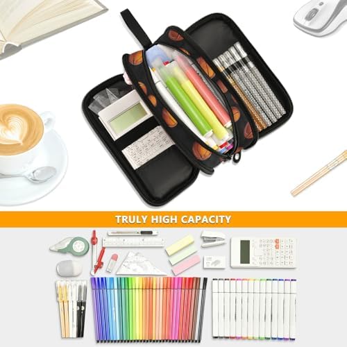 Wfrish Large Pencil Case, Basketball Capacity Pencil Pouch 3 Compartments,Zipper Pencil Box, Back to School Supplies for Teen Girls Boy Student College Adults,Travel Essentials Black