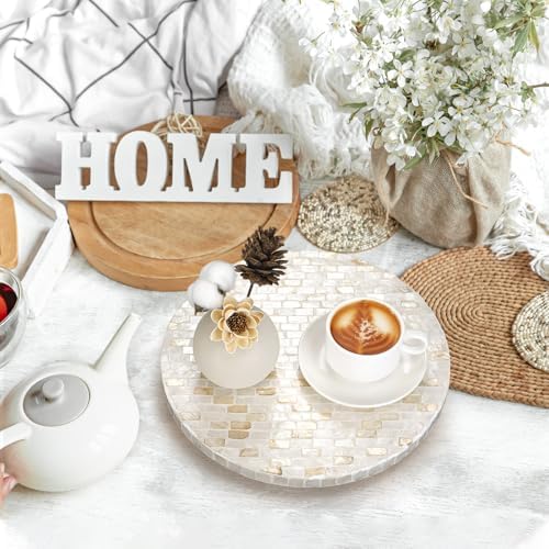 Reallnaive Mother of Pearl Lazy Susan, Round, Marble