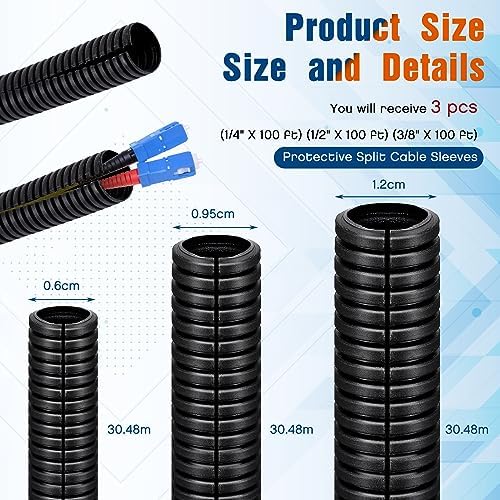 Sasylvia 1/4", 1/2", 3/8" X 100ft Split Wire Loom Tubing, Cord Protector