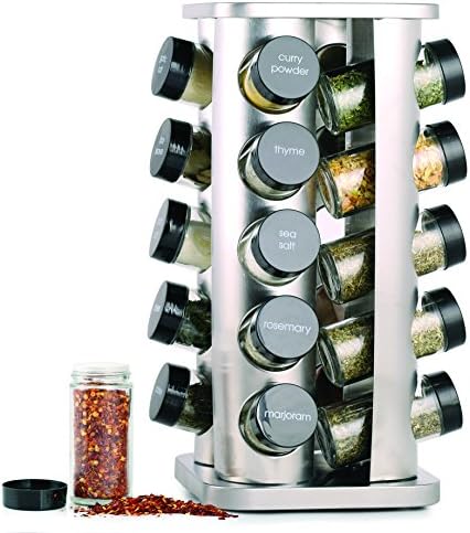Orii 20 Jar Rotating Spice Rack with Spices Included & 5-Year Free Spice Refill Program – Stainless Steel Countertop Spi