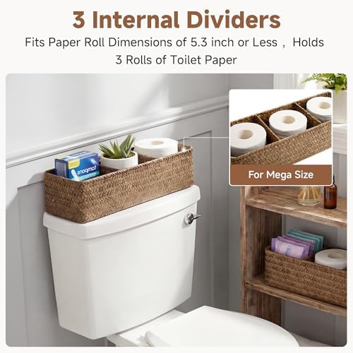 StorageWorks Toilet Paper Basket with Lid, Back of Toilet Baskets, Seagrass