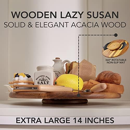 Acacia Wood Lazy Susan, Wood Turntable Tray Cabinet Organizer,14" (Two Pieces)