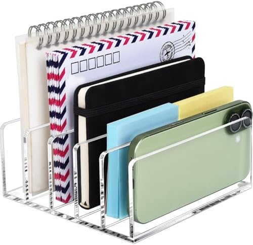 BEYGORM Acrylic Mail Holder, 5 Compartments Multifunction Desk Organizer