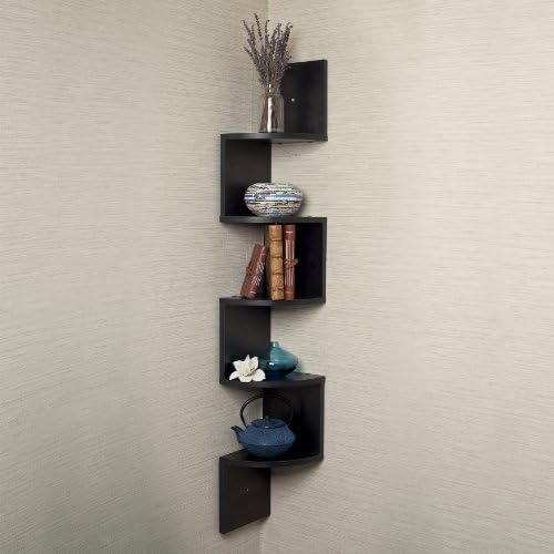 Danya B. XF11035BK Large Decorative 5-Tier Corner Floating Wall Mount Display Shelving Unit - Black