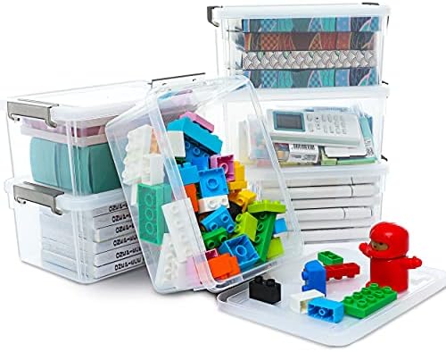 Small Storage Bins with Lids 3.2 QT Plastic Storage Containers for Organizing Stackable Clear Storage Boxes,Clear White(