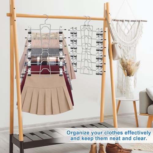 Pants Skirt Hangers with Clips 4 Pack 6 Tier Foldable