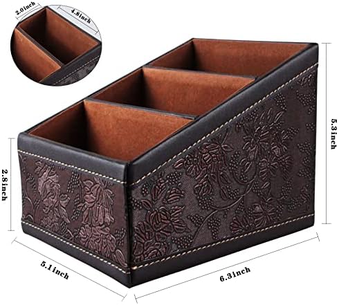 2 Pack PU Leather Remote Control Holder Storage Container for TV Remote Phone Caddy Eyeglasses（Brown）