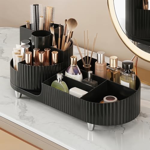 Booklov Rotating Makeup Organizer for Vanity Countertop, Black