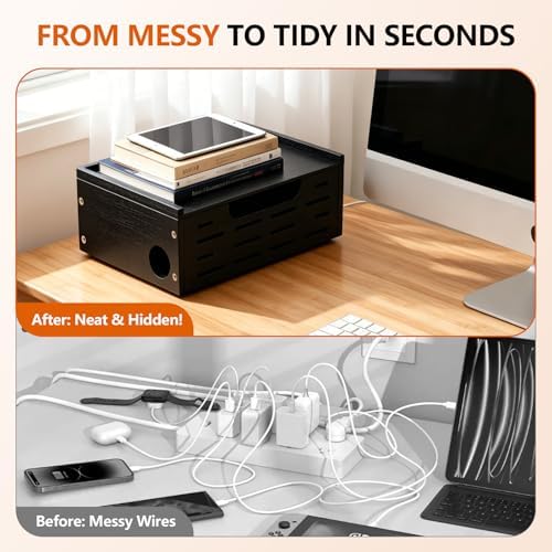 Wooden Cable Management Box - A Stylish Cable Storage Box, Suitable for Power sockets, USB Hiding, TV Cables, Desktop an