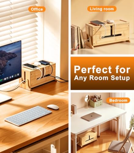 TiMOVO Wood Cable Management Box with Removable Magnetic Lid & Support Legs