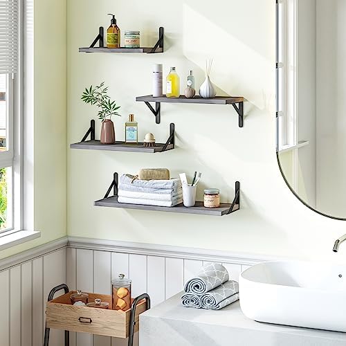 YGEOMER 4 Different Sizes Floating Shelves for Wall Decor, Weathered Gray