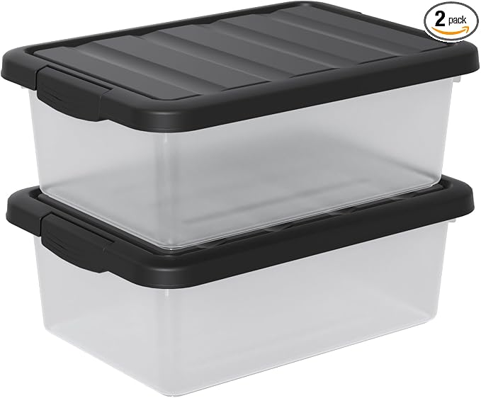 2-Pack 14 Quart Clear Plastic Latching Storage Box, Heavy-Duty Organizing Containers for Closet, Bedroom, Office