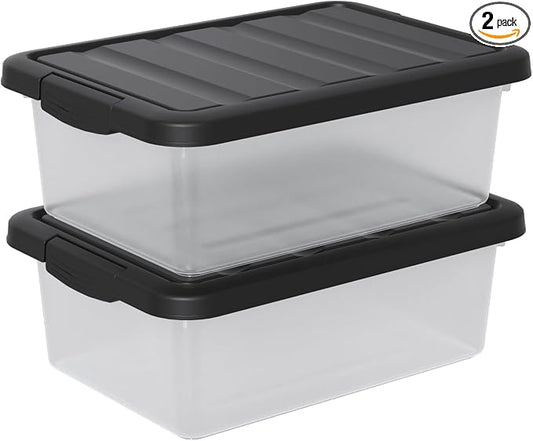 2-Pack 14 Quart Clear Plastic Latching Storage Box, Heavy-Duty Organizing Containers for Closet, Bedroom, Office