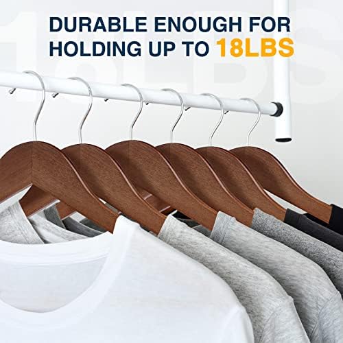 Wooden Hangers 20 Pack - Sturdy Walnut Hangers for Shirts, Coats & Dresses - Ideal for Laundry & Everyday Use