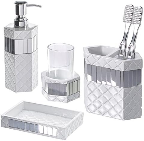 Creative Scents Quilted Mirror White Soap Dish for Bathroom - Decorative Dry Bar Soap Holder - Durable Resin Dishes for 