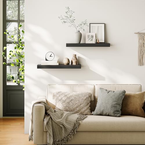 HOOBRO Floating Shelves for Wall, Wall Mounted Shelf Set of 2, 23.6" Hanging Shelf with Invisible Brackets, for Wall Dec