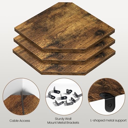 Fun Memories Corner Shelf Wall Mount, Floating Corner Shelves, Set of 6 Corner Wall Shelf Organizer, Rustic Wood Wall St