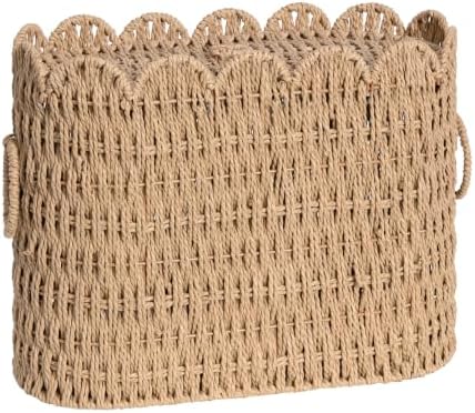 Toilet Paper Wicker Rattan Storage Basket with Handles, Paper rope Slim Toilet Paper Holder with Lid- Holds Up to 9 Mega