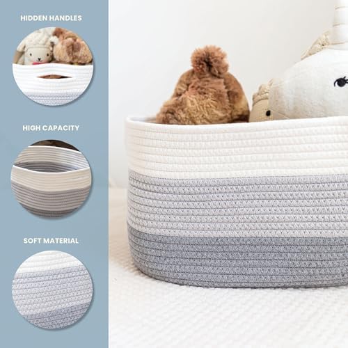 OrganiHaus Cotton Rope Baskets for Shelves, Set of 3, 15x9x10