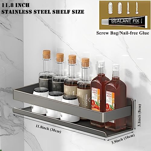 Stainless Steel Wall Mounted Floating Shelves, Drill-Free Adhesive or Screw In, Rustproof Bathroom Organizer & Kitchen S