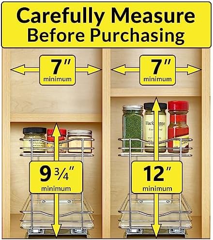 LYNK PROFESSIONAL® Pull Out Spice Organization for Cabinets - 6-3/8 inch Wide – Spice Rack for Inside Cabinets, Slide Ou