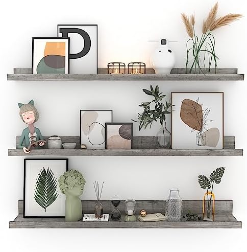 Giftgarden 36 Inch Grey Floating Shelves for Wall Mount, Gray Wood Wall Shelf Ledge for Bathroom Bedroom Living Room Kit