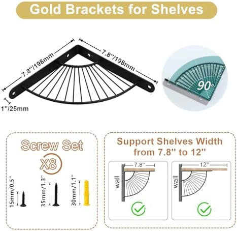 Z Metnal Decorative Shelf Brackets, Brass Metal Shelves Bracket, Wall Decor, Modern Shelving Bracket for DIY Floating Sh